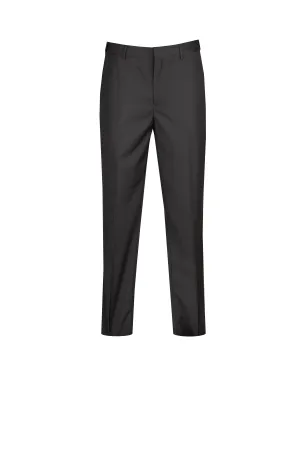 Slip Resistant Black Wool Feel Flat Front Tuxedo Pants with Adjustable Waistband