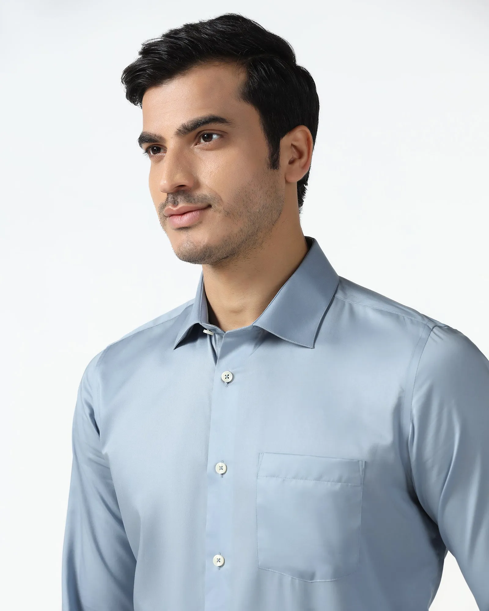 Personalized Touch Tuckable Hem Blue Solid Shirt - Roger