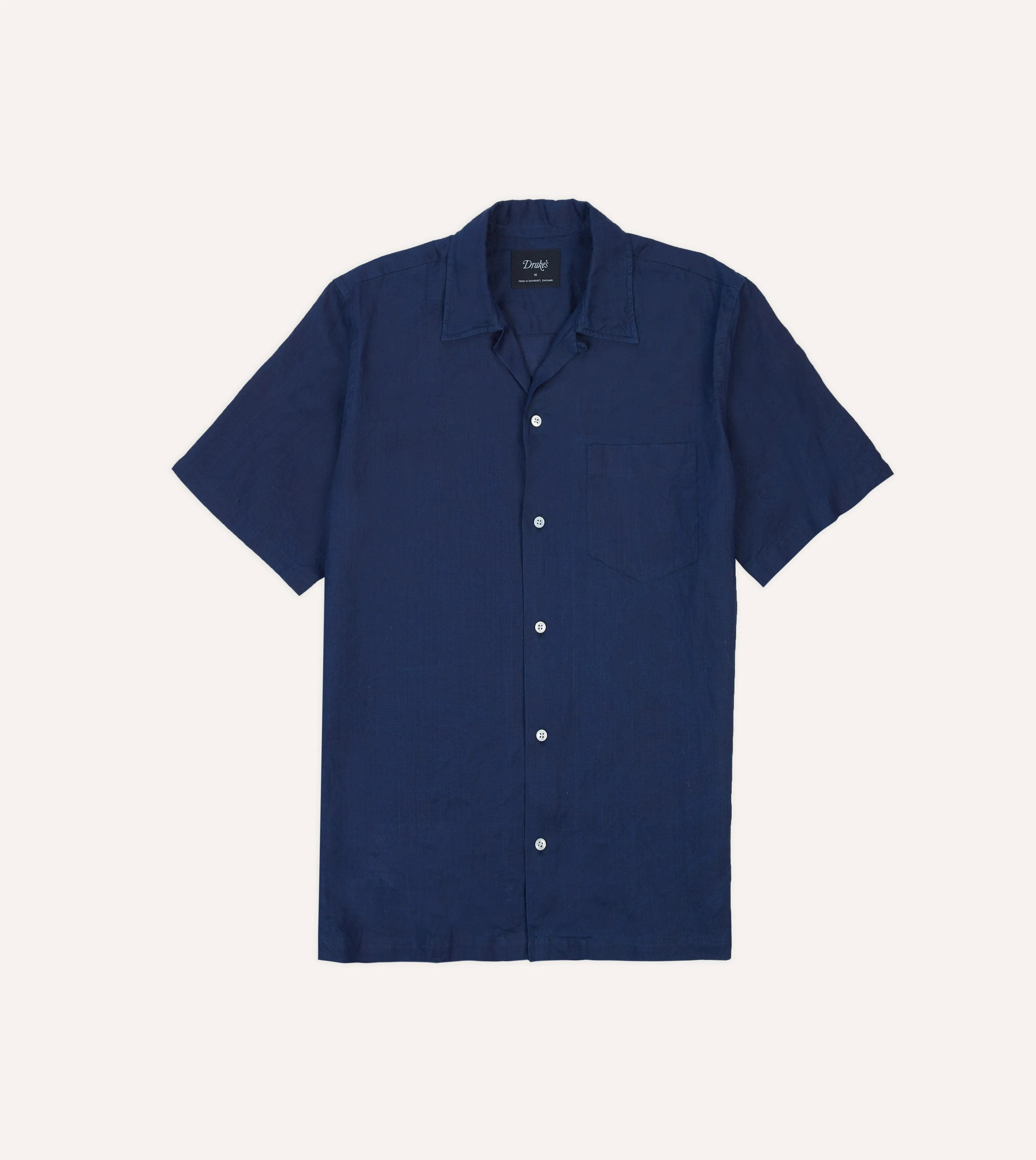 Printed design Beach Ready Indigo Ramie Camp Collar Short Sleeve Shirt