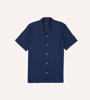 Printed design Beach Ready Indigo Ramie Camp Collar Short Sleeve Shirt