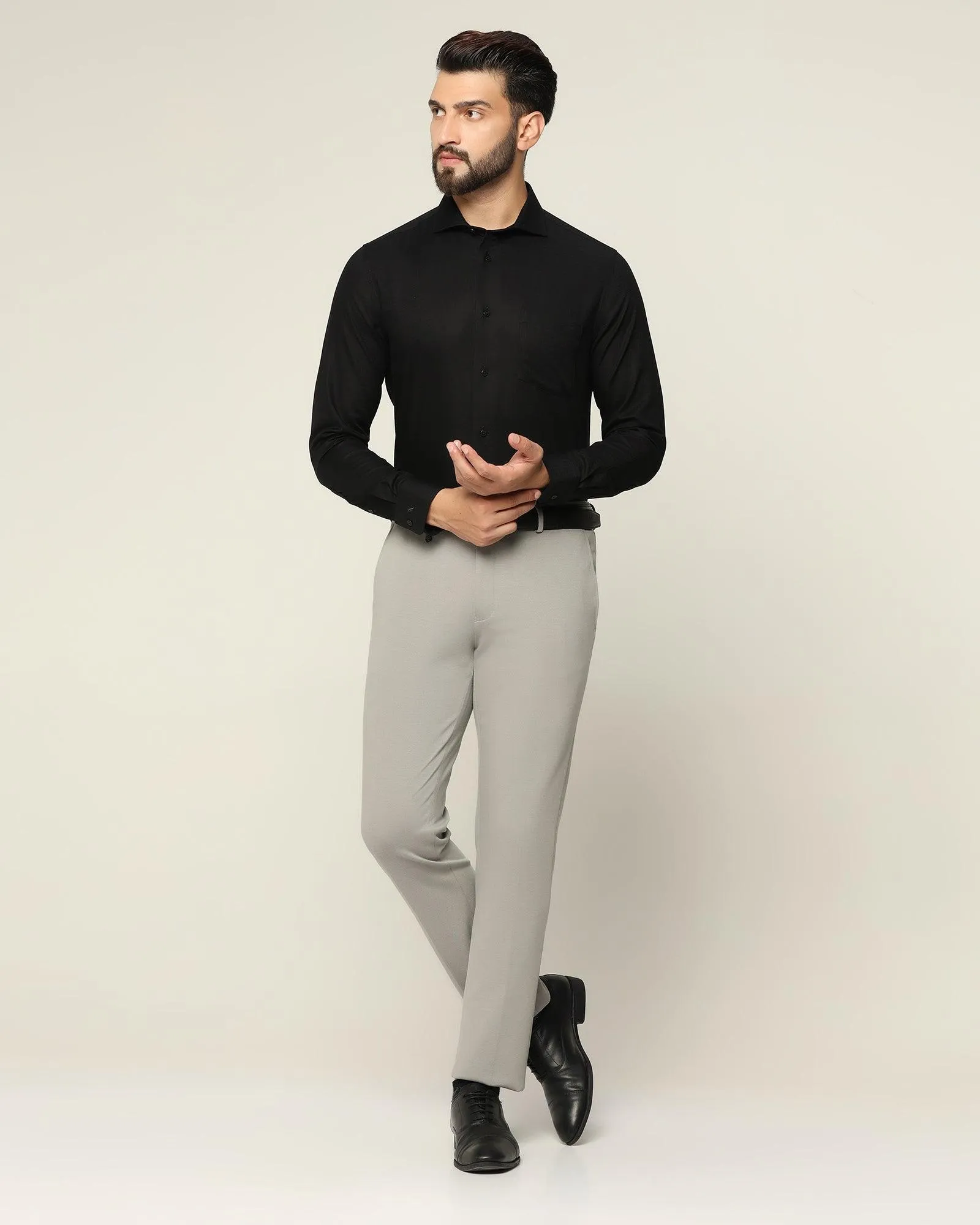 Slim Comfort B-95 Formal Grey Textured Trouser - Easter Classic Fit