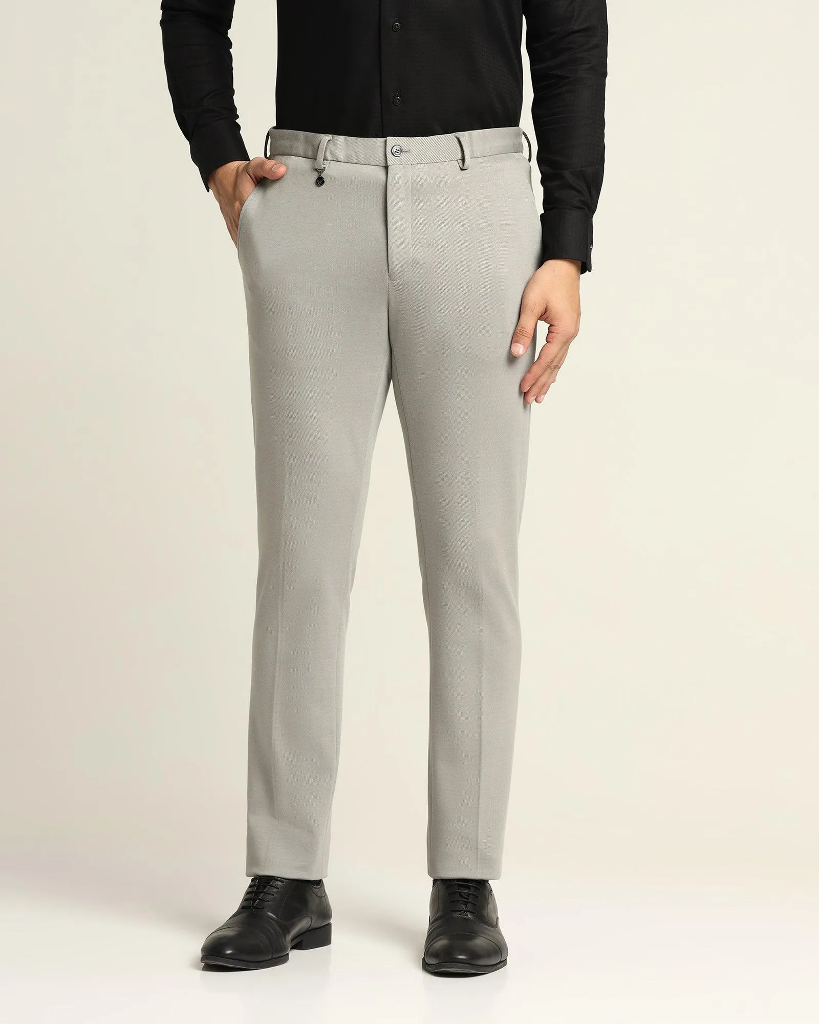 Breathable Waist HighDensityWeave Slim Comfort B-95 Formal Grey Textured Trouser - Easter