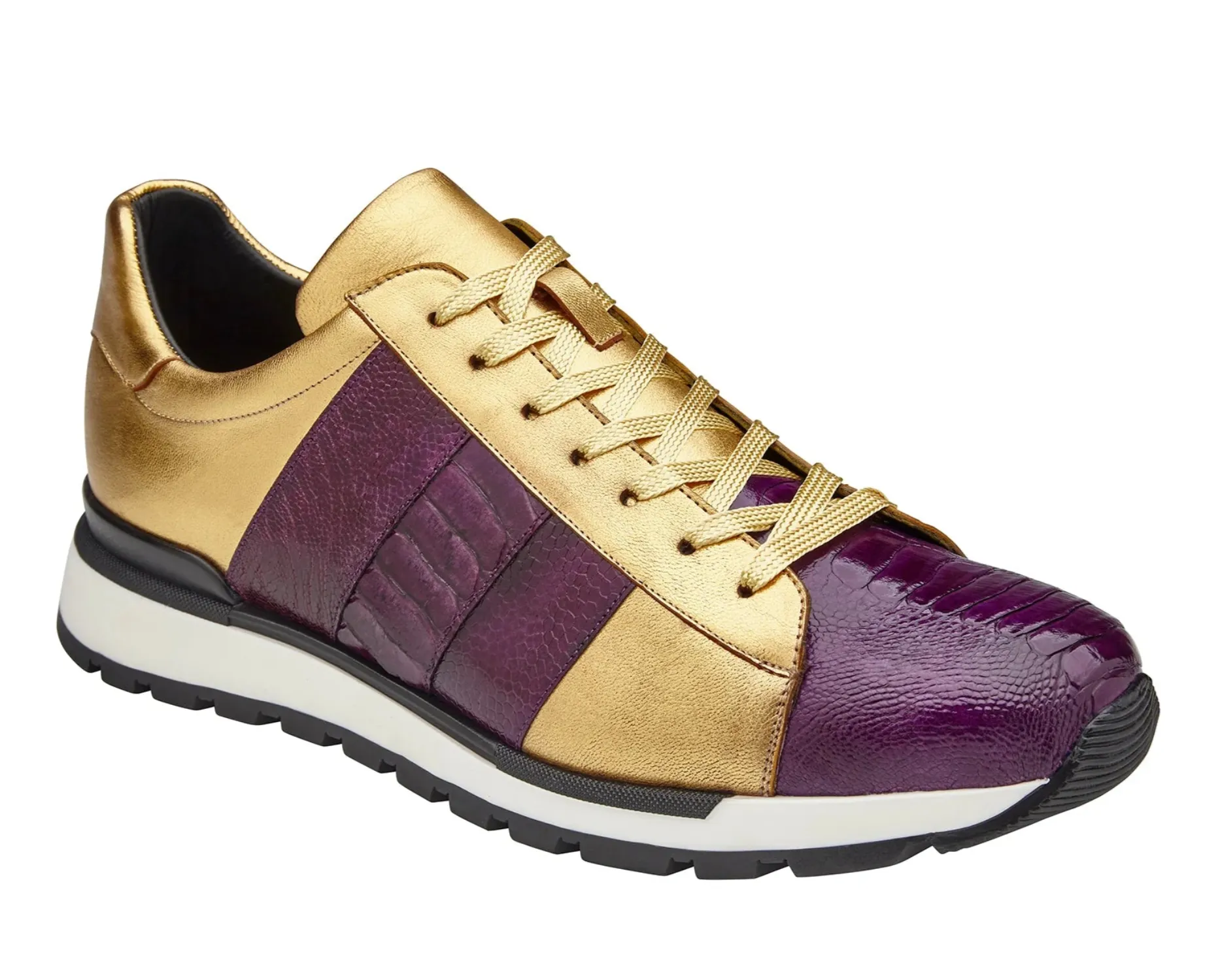 Modern Wear No Fuss Belvedere Blake Purple & Gold Ostrich & Italian Calf Leather Sneaker