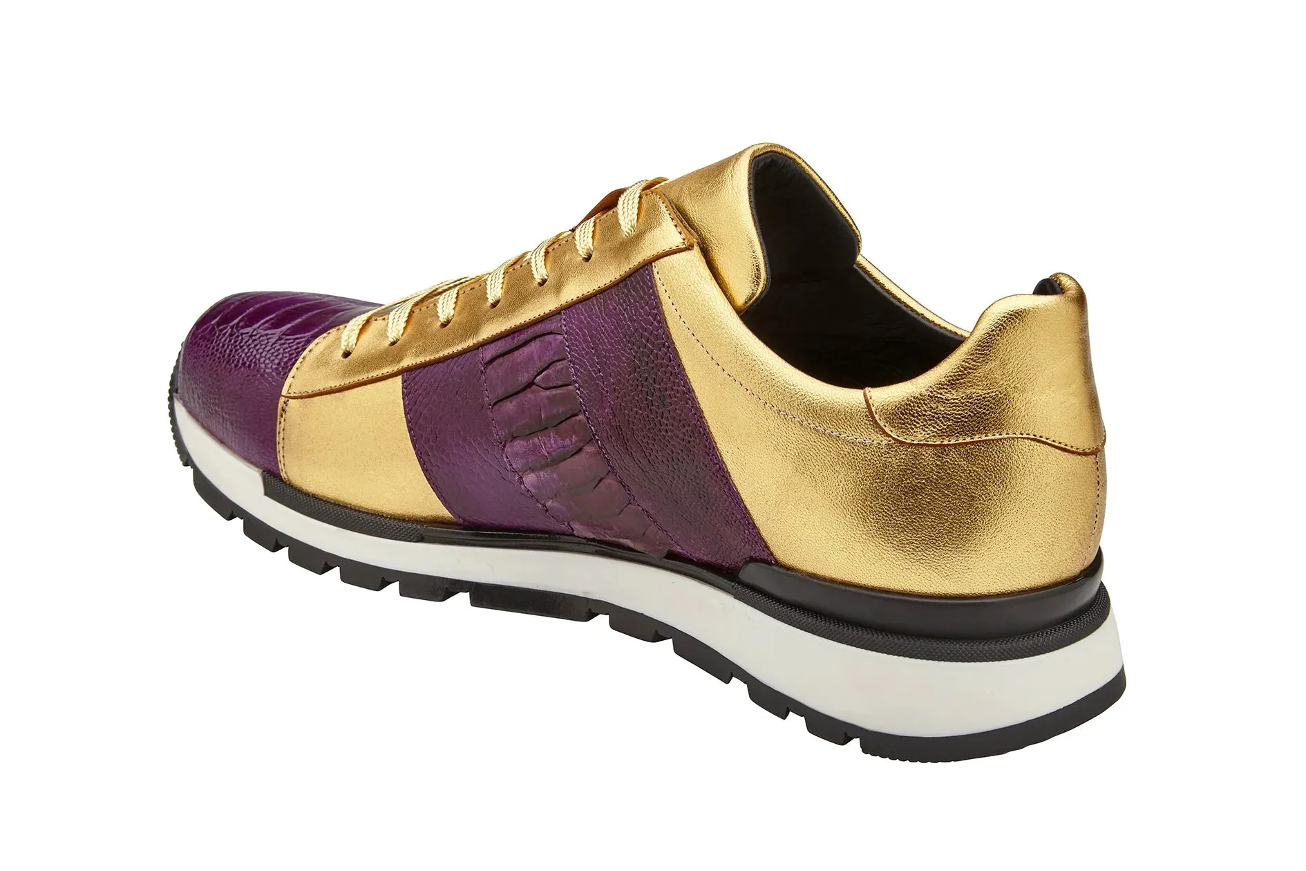 Strike Step Hook And Loop Belvedere Blake Purple & Gold Ostrich & Italian Calf Leather Sneaker