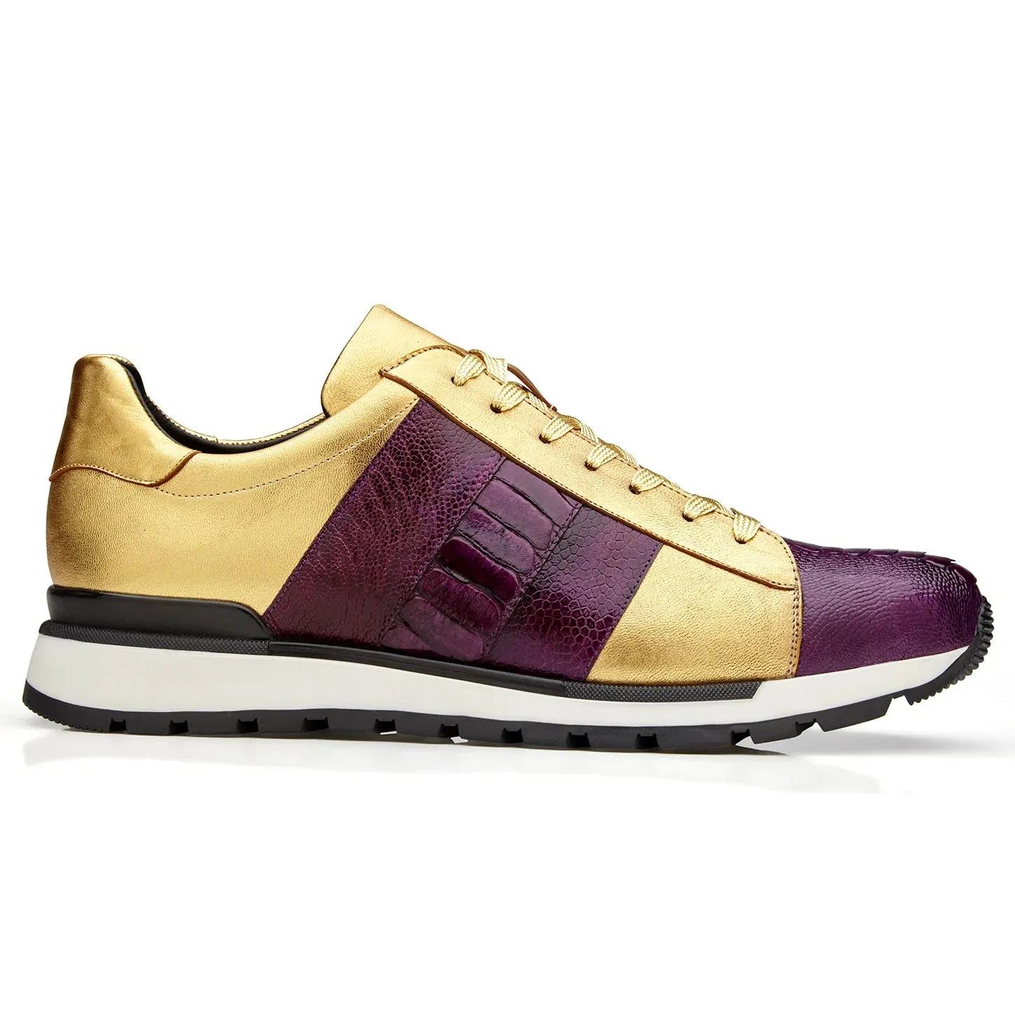 Belvedere Blake Purple & Gold Ostrich & Italian Calf Leather Sneaker Easy Fit Timeless Style Footwear