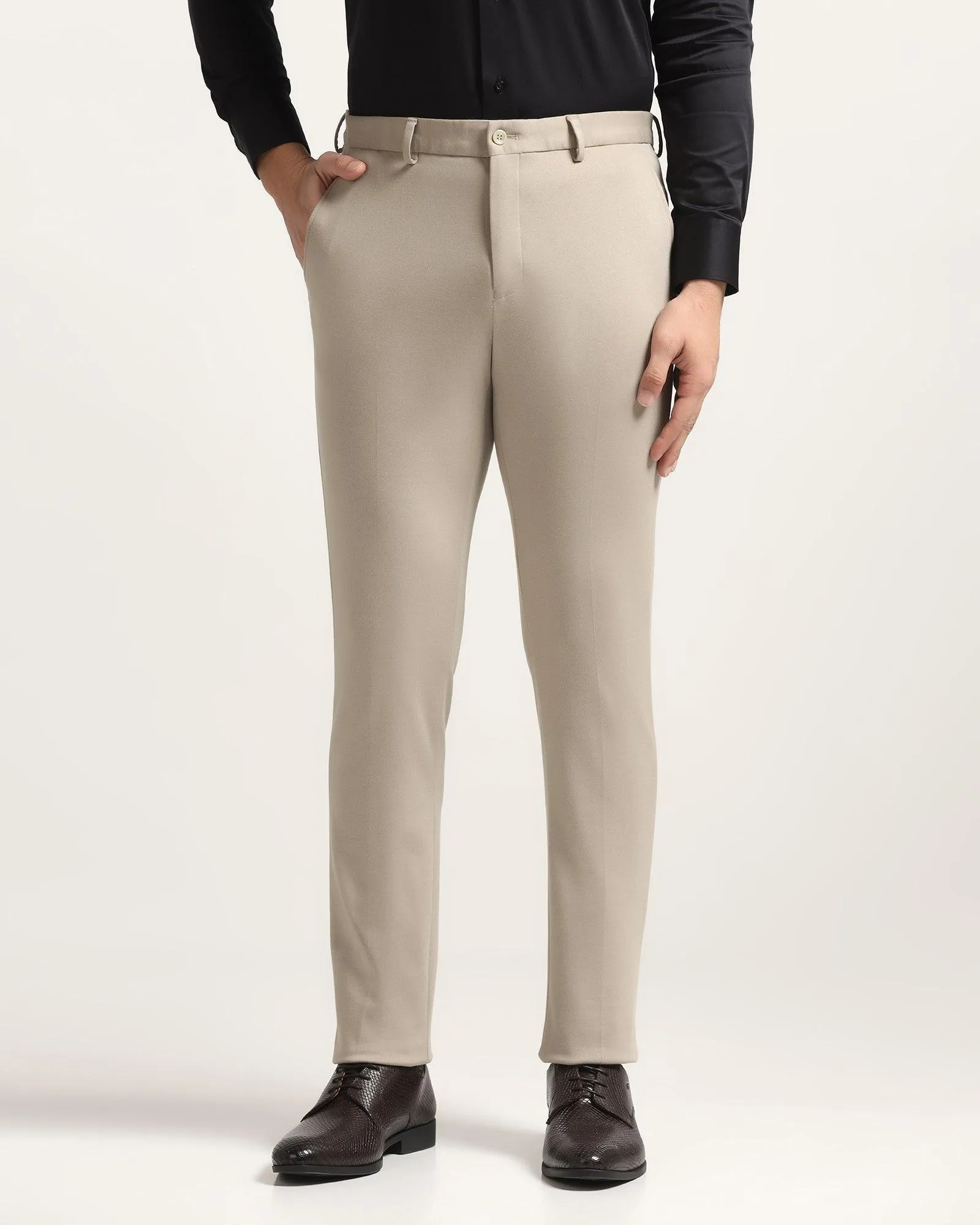 No Bunching Comfy Look Slim Comfort B-95 Formal Beige Textured Trouser - Easter