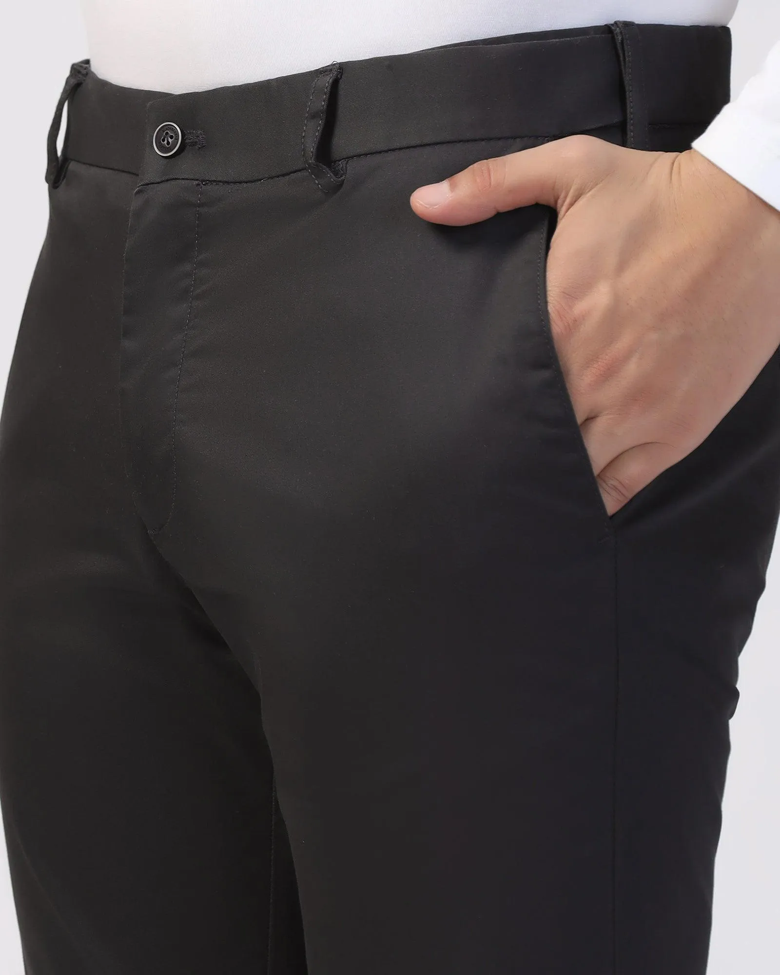 Linen blend Slim Fit B-91 Casual Charcoal Solid Khakis - Prince