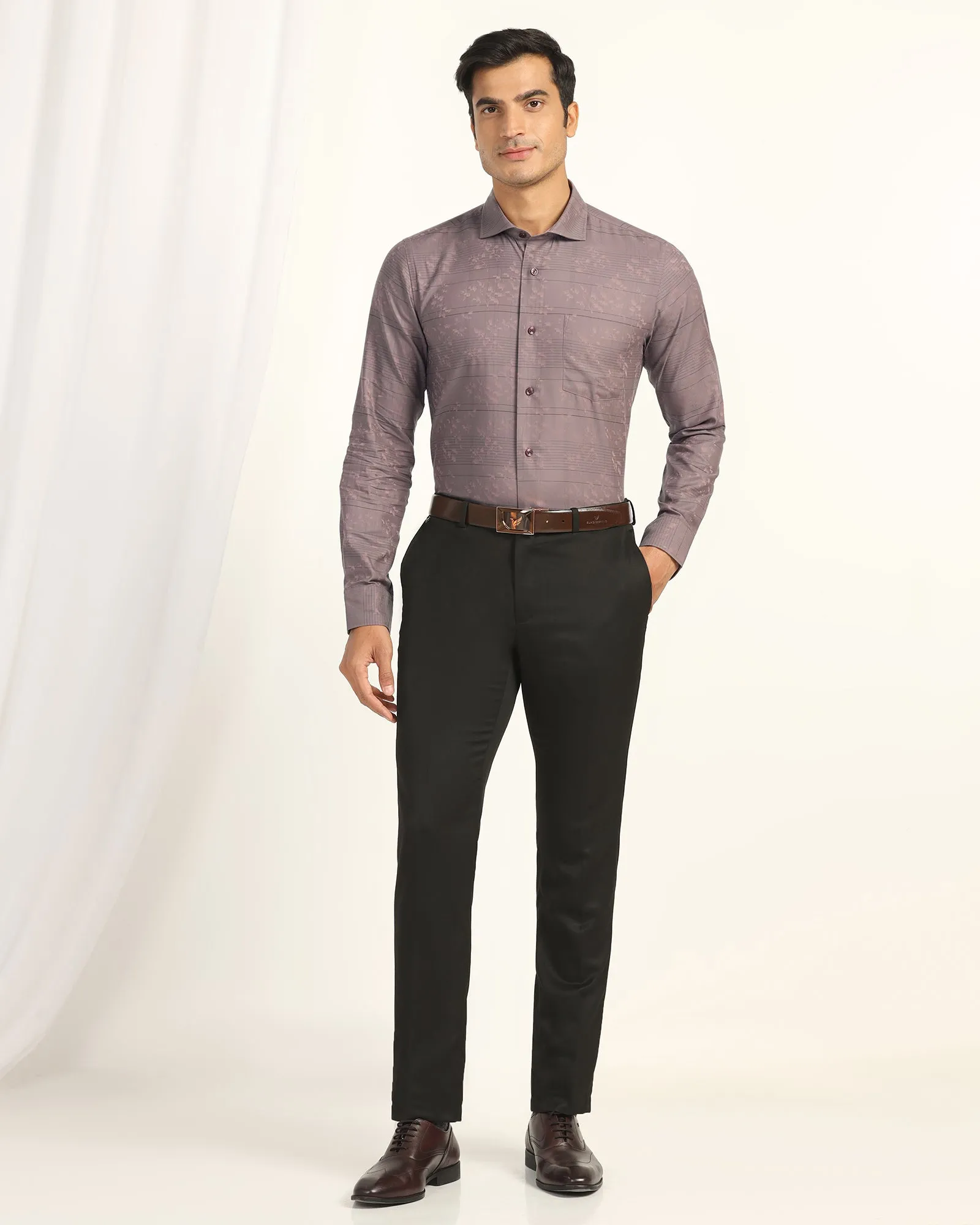 Student Essential Rooftop Bar Formal Plum Jacquard Shirt - Switch