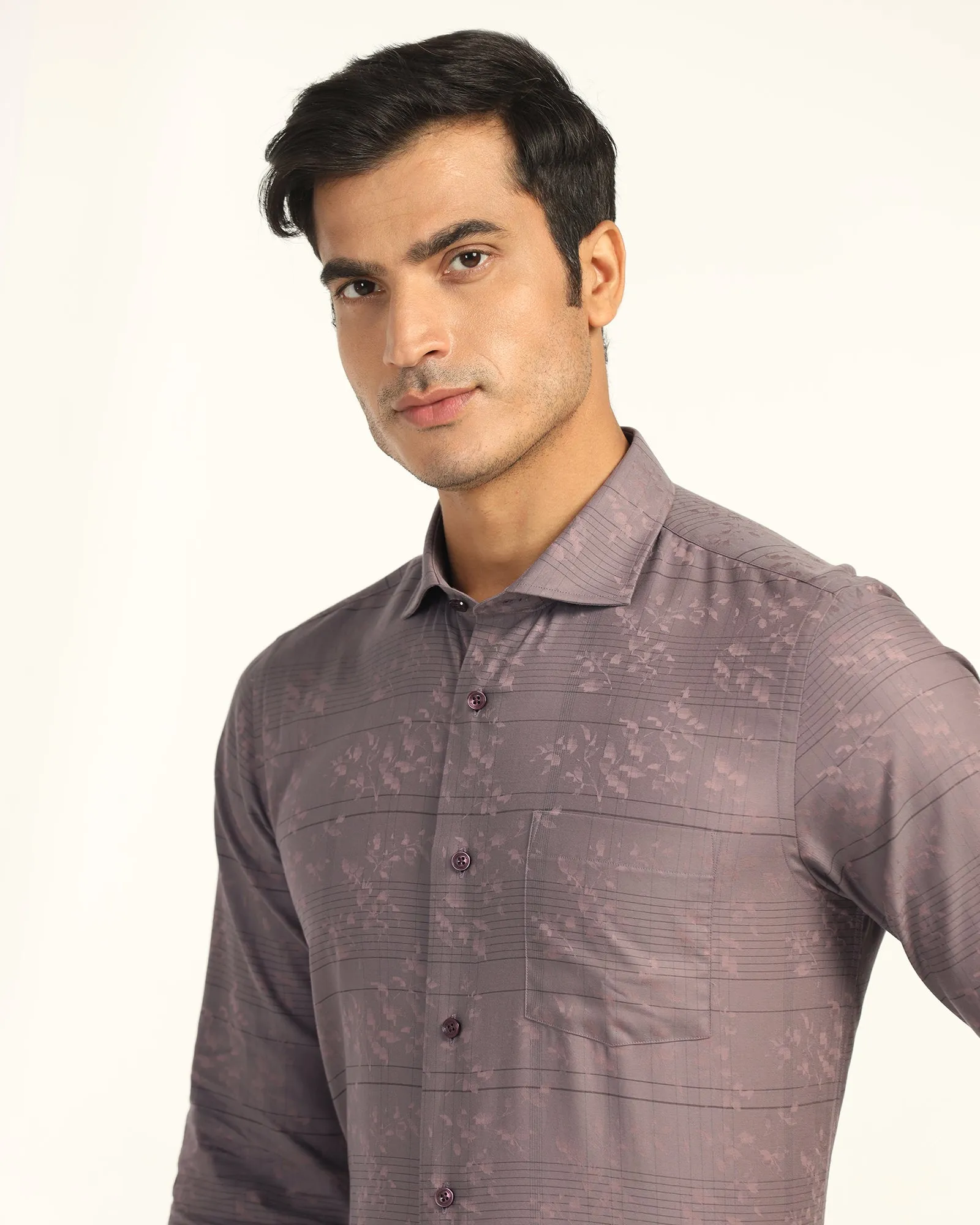 Morning Comfort Double Stitched Hems Formal Plum Jacquard Shirt - Switch
