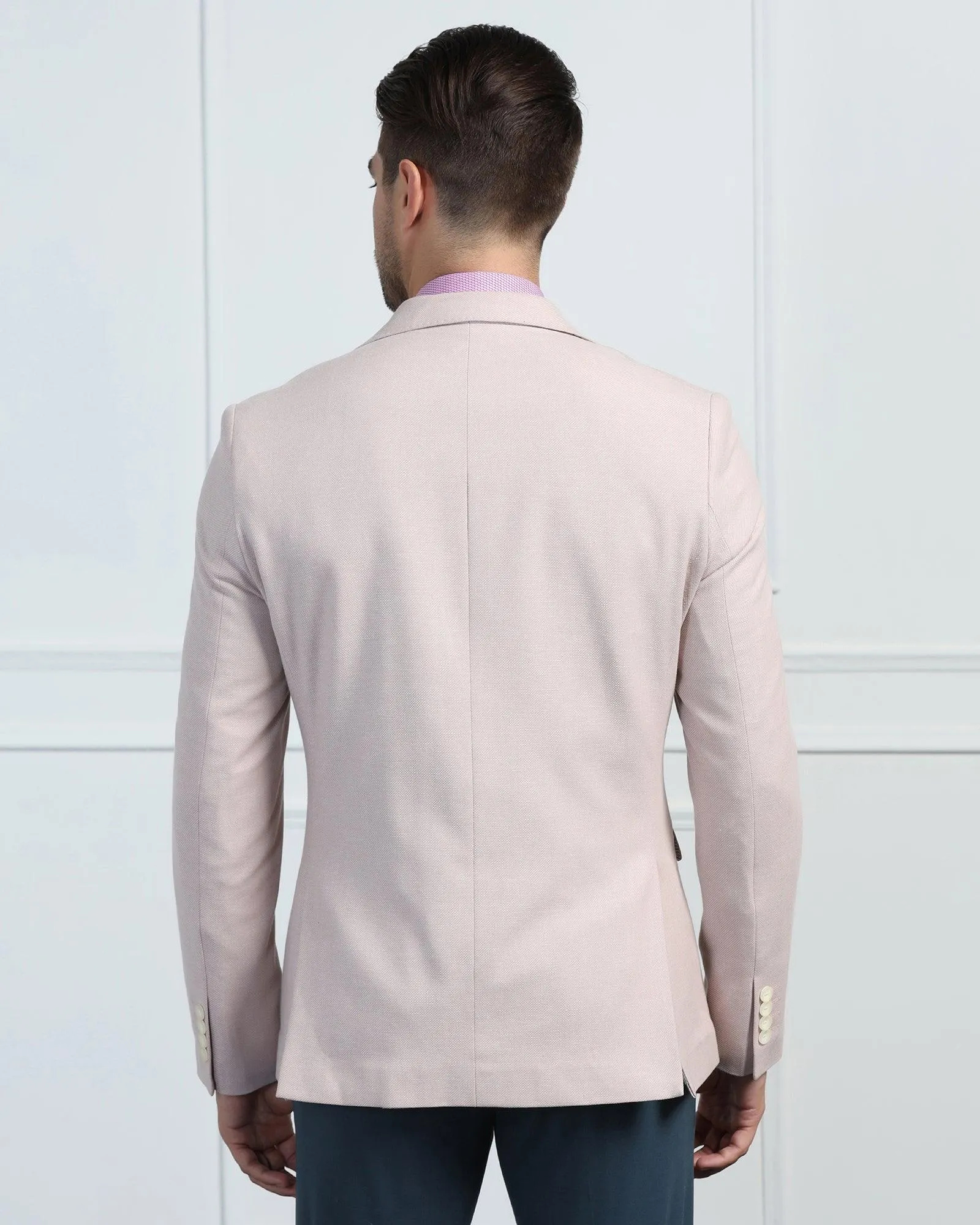 Urban Outdoor Look Ergonomic Silhouette Linen Formal Pink Textured Blazer - Datsun