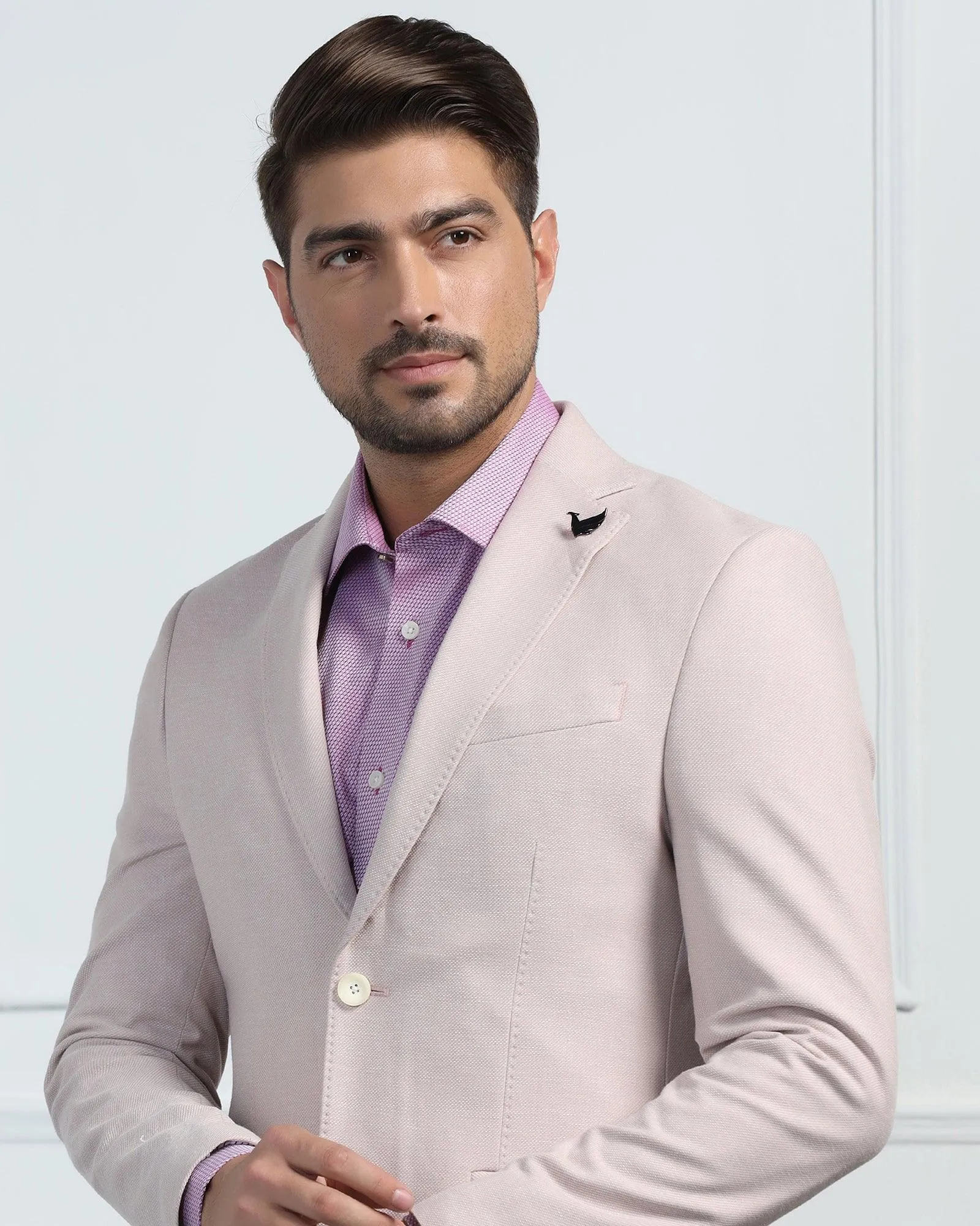 Linen Formal Pink Textured Blazer - Datsun Warmth Retention Technology
