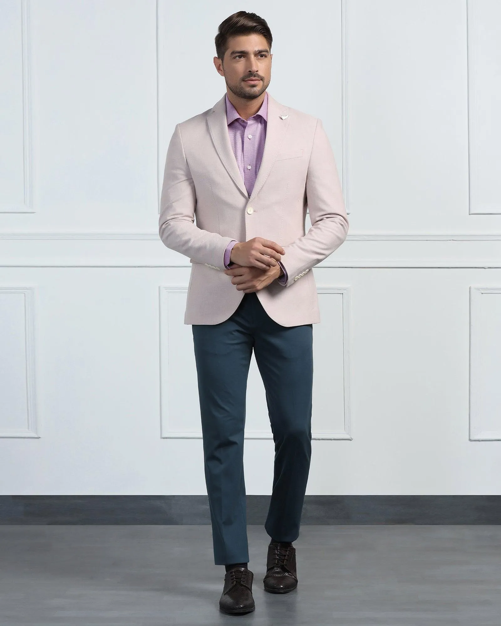 Linen Formal Pink Textured Blazer - Datsun StretchableMaterial