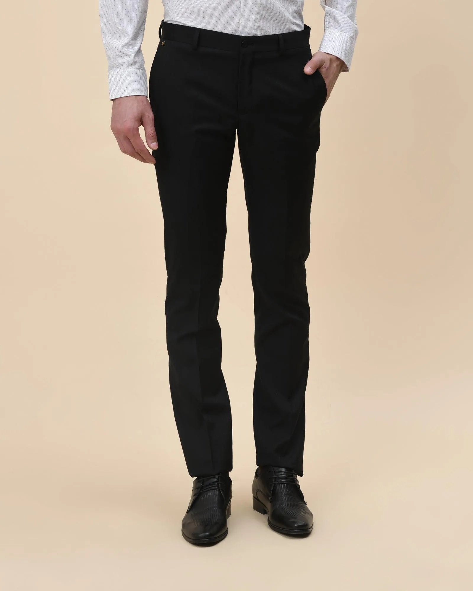 Luxe Slim Comfort B-95 Formal Black Textured Trouser - Bolt Simple Fit Comfortable fit