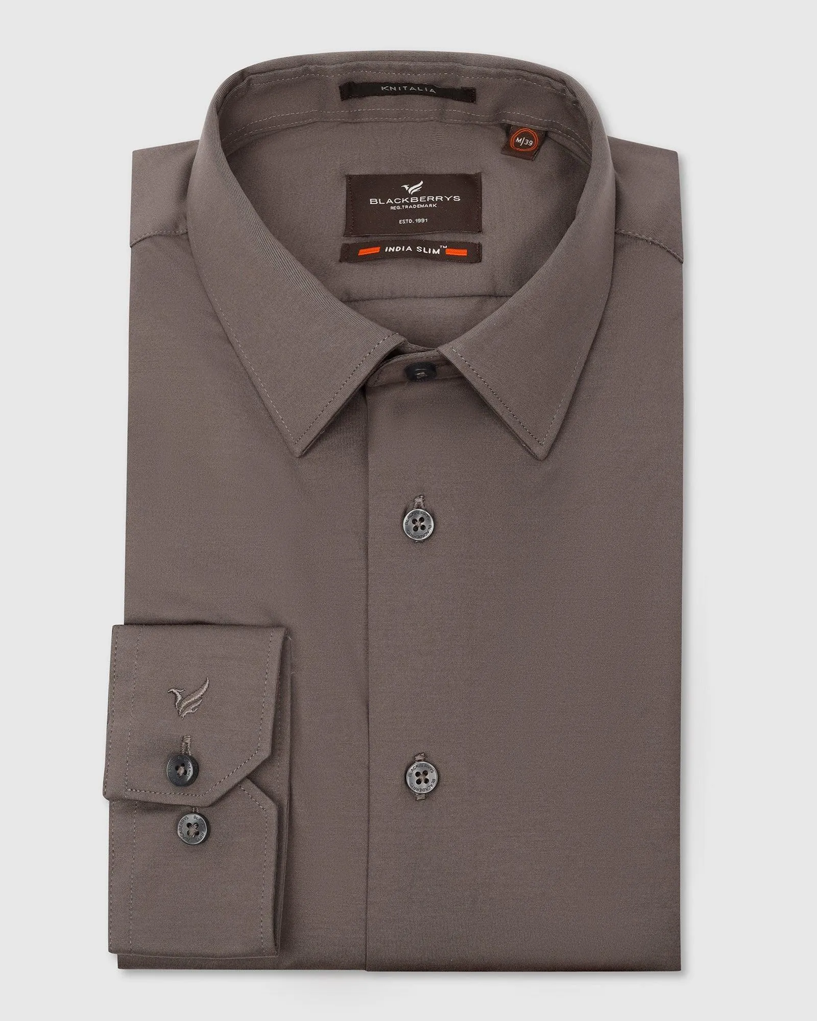 Embellished Neckline Mountain Retreat Formal Grey Solid Shirt - Sofk