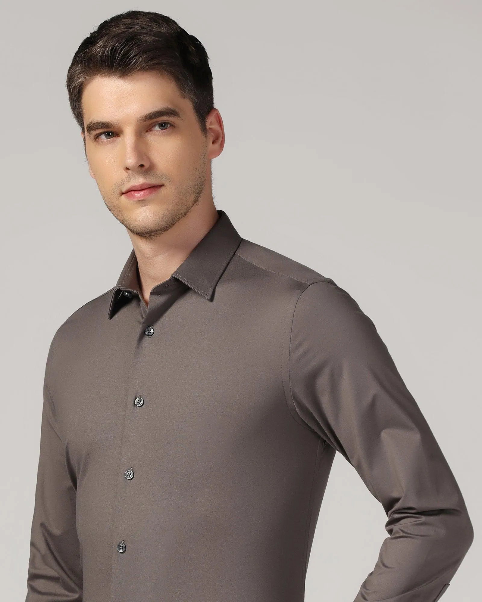 Formal Grey Solid Shirt - Sofk Ventilated Back Panel