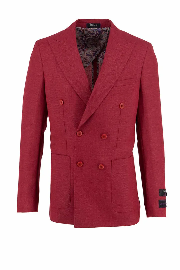 Tiglio Luxe Crimson Santorini / THP Slim Fit Half Lined, Pure Wool Jacket TL2729 Durable zipper pull