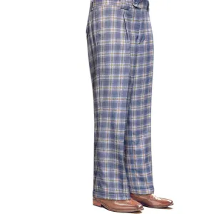 Breathable Waistband Back pockets Titania Collection: Grey Plaid Wide-Leg Pants