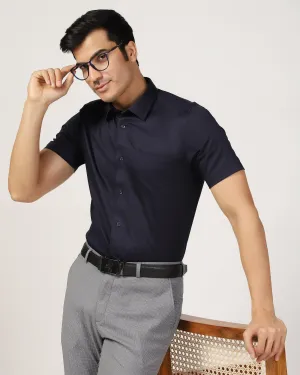 Non Iron Formal Half Sleeve Navy Solid Shirt - Matiz Hidden Button Placket