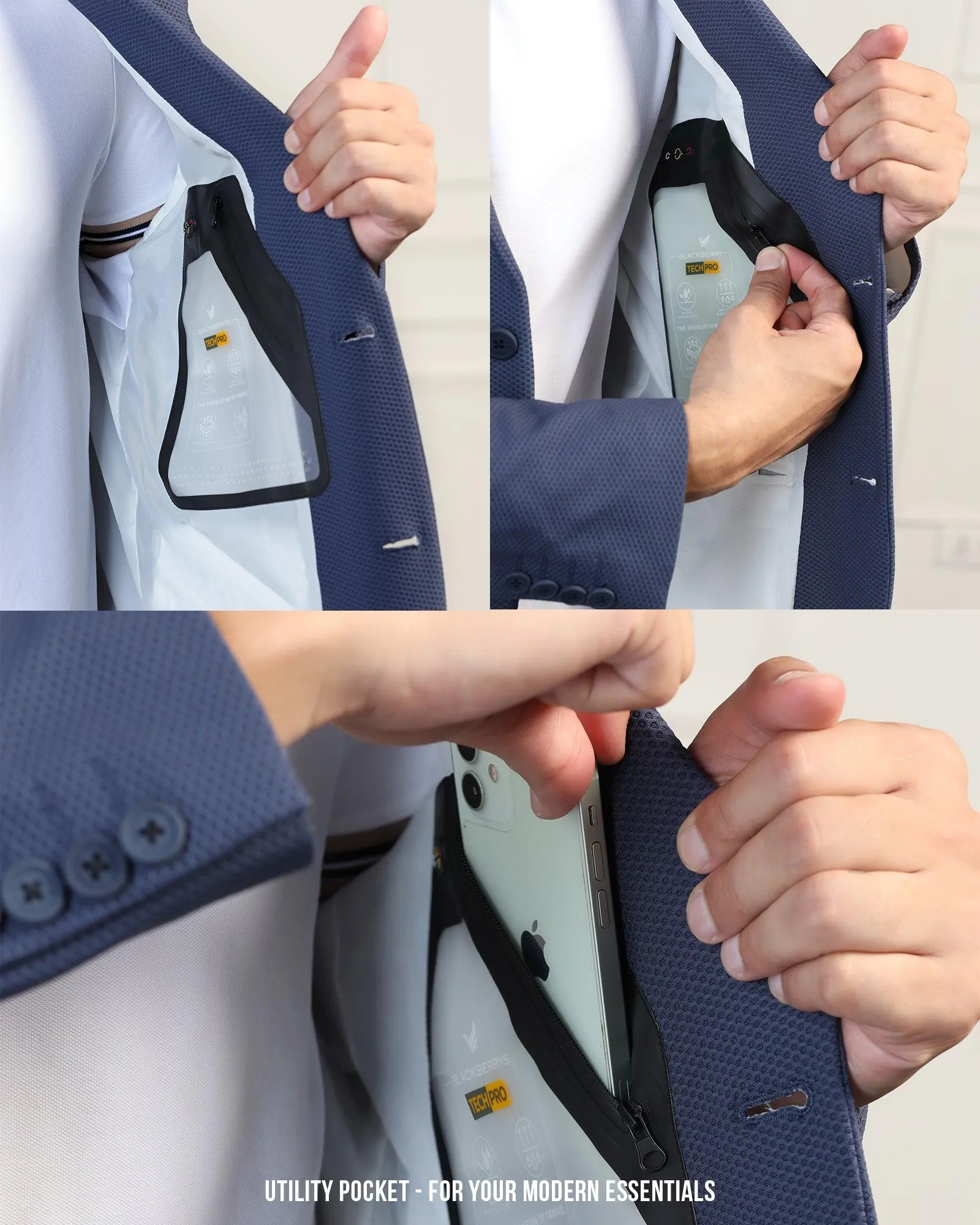 TechPro Formal Blue Textured Blazer - Renault Stowable Hood Heat Reflective Layer