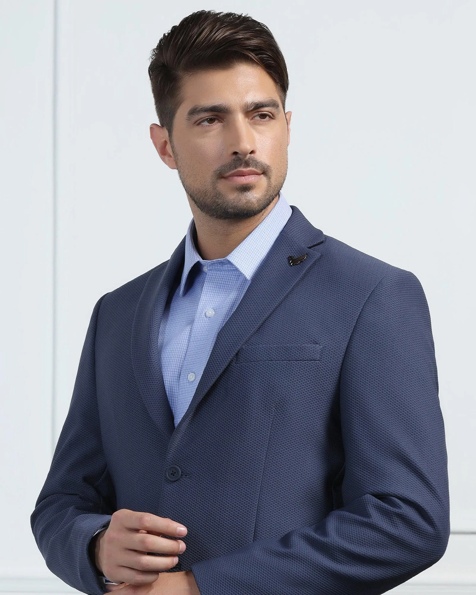Easy Wear TechPro Formal Blue Textured Blazer - Renault