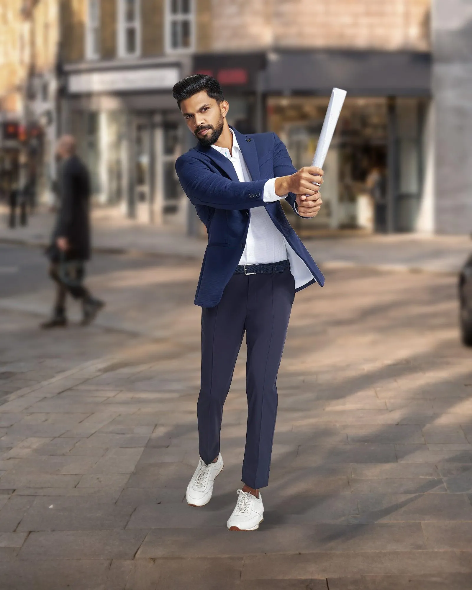 Ergonomic Sleeve Shaping TechPro Formal Blue Textured Blazer - Renault