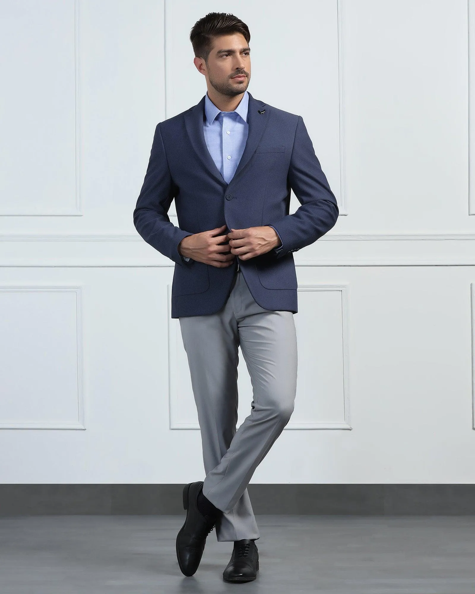 TechPro Formal Blue Textured Blazer - Renault Transition Wear Weekday Street Look