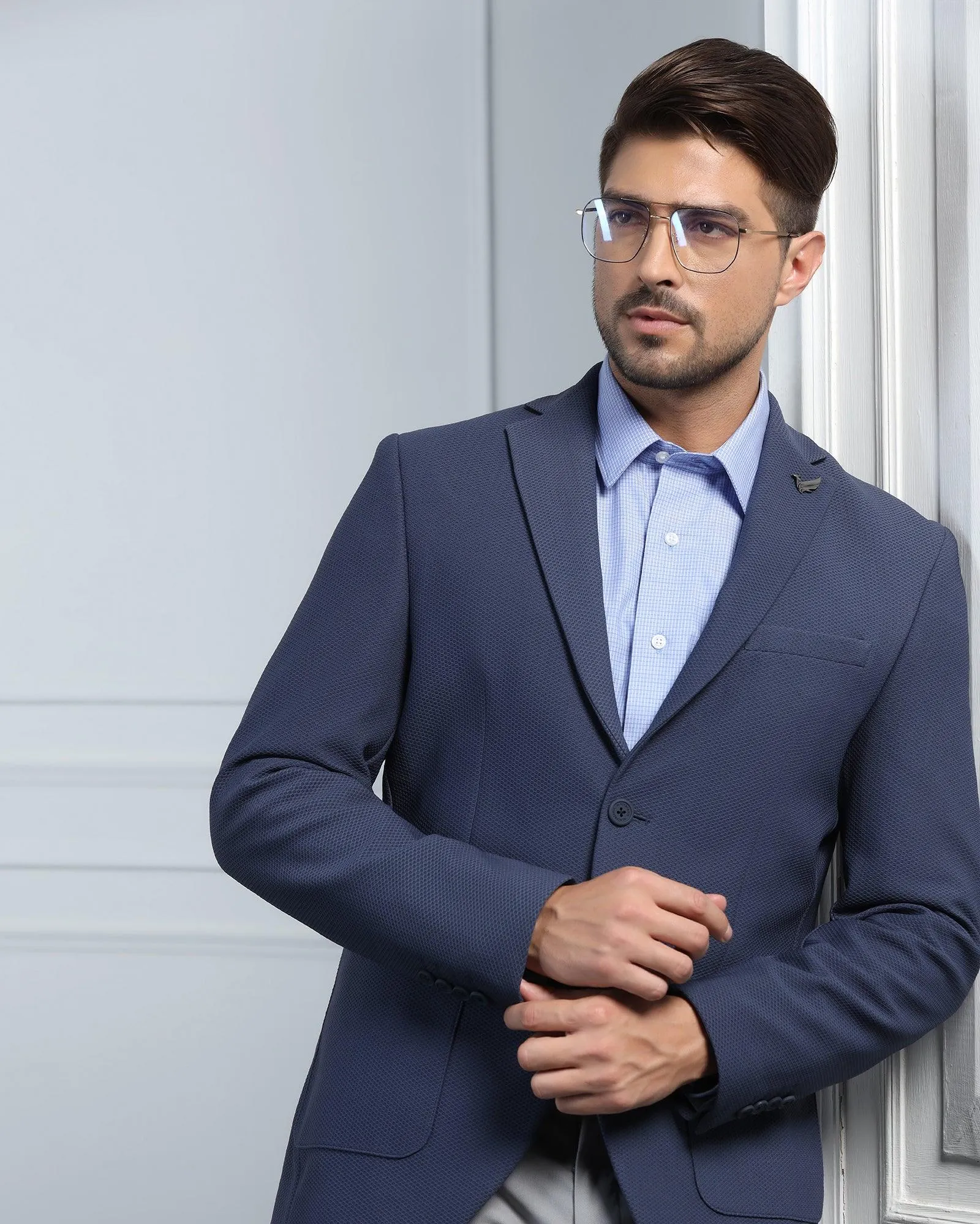 Magnetic Closures TechPro Formal Blue Textured Blazer - Renault