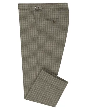Scabal Linen Olive Green Tattersall Checks Pants Anti Odor Technology