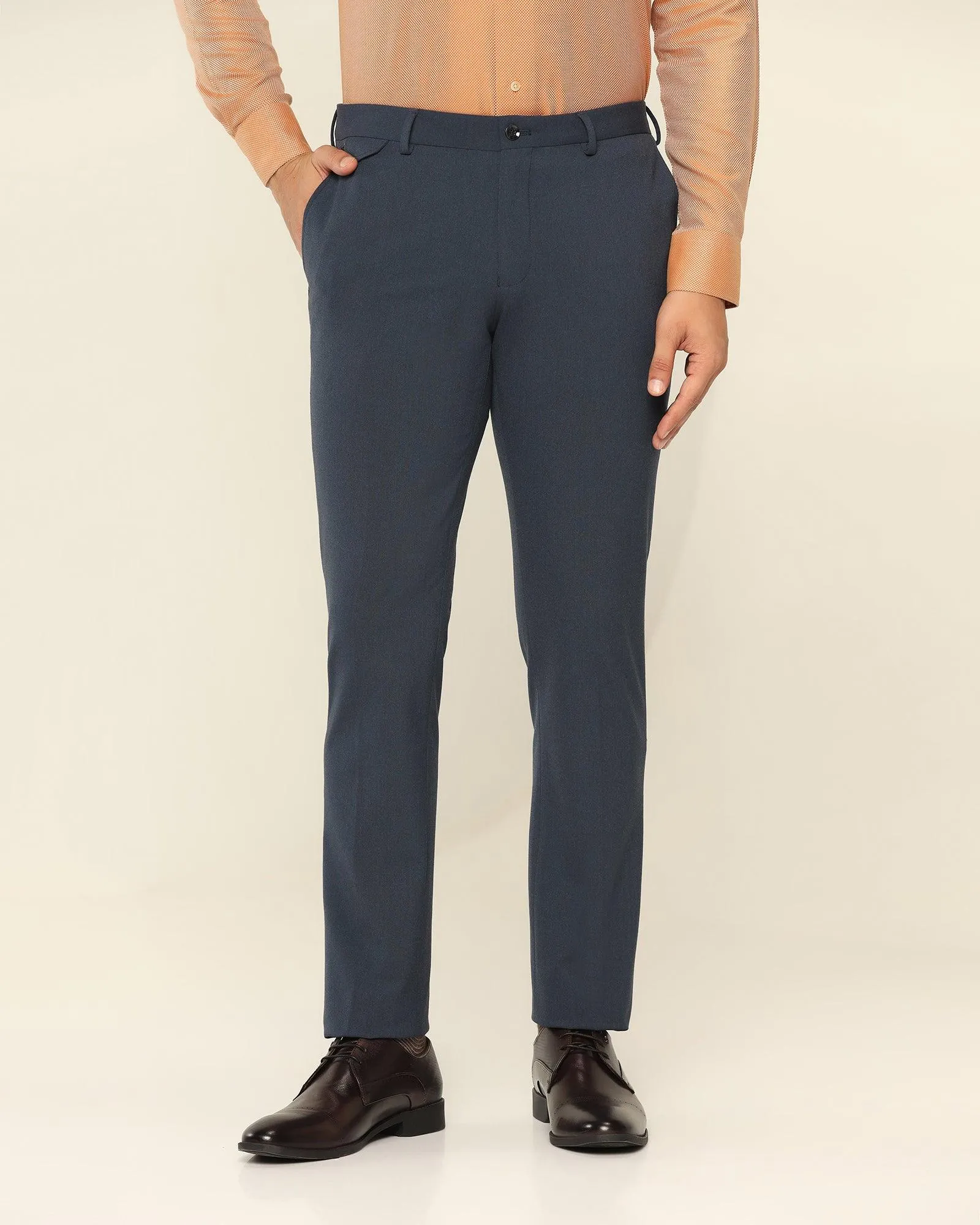 Slim Fit B-91 Formal Blue Solid Trouser - Jonny Layered Style