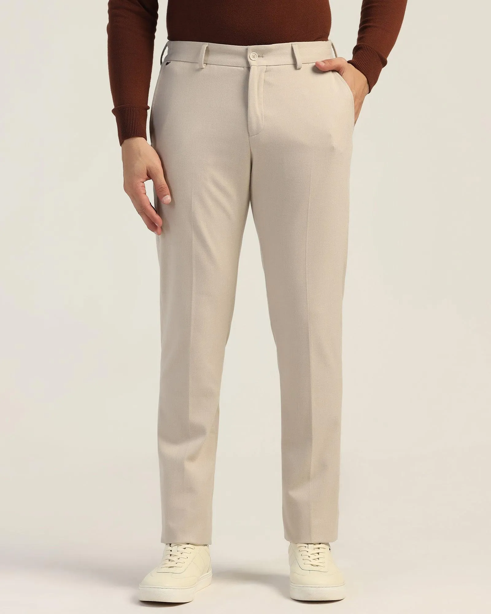 Slim Comfort B-95 Formal Beige Solid Trouser - Thunderbird Layering Comfort