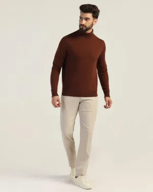 Multi Pocket Design Effortless Fit Slim Comfort B-95 Formal Beige Solid Trouser - Thunderbird