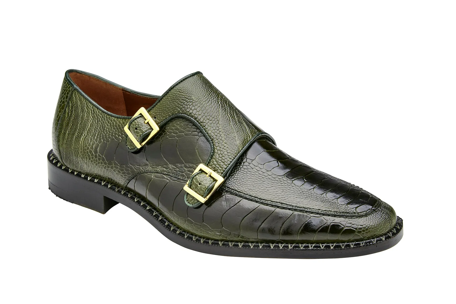 Belvedere - Valiente - Genuine Ostrich Double Monk Strap Dress Shoe - Ant. Forest - 02442  (IN STORE) Comfort Flex