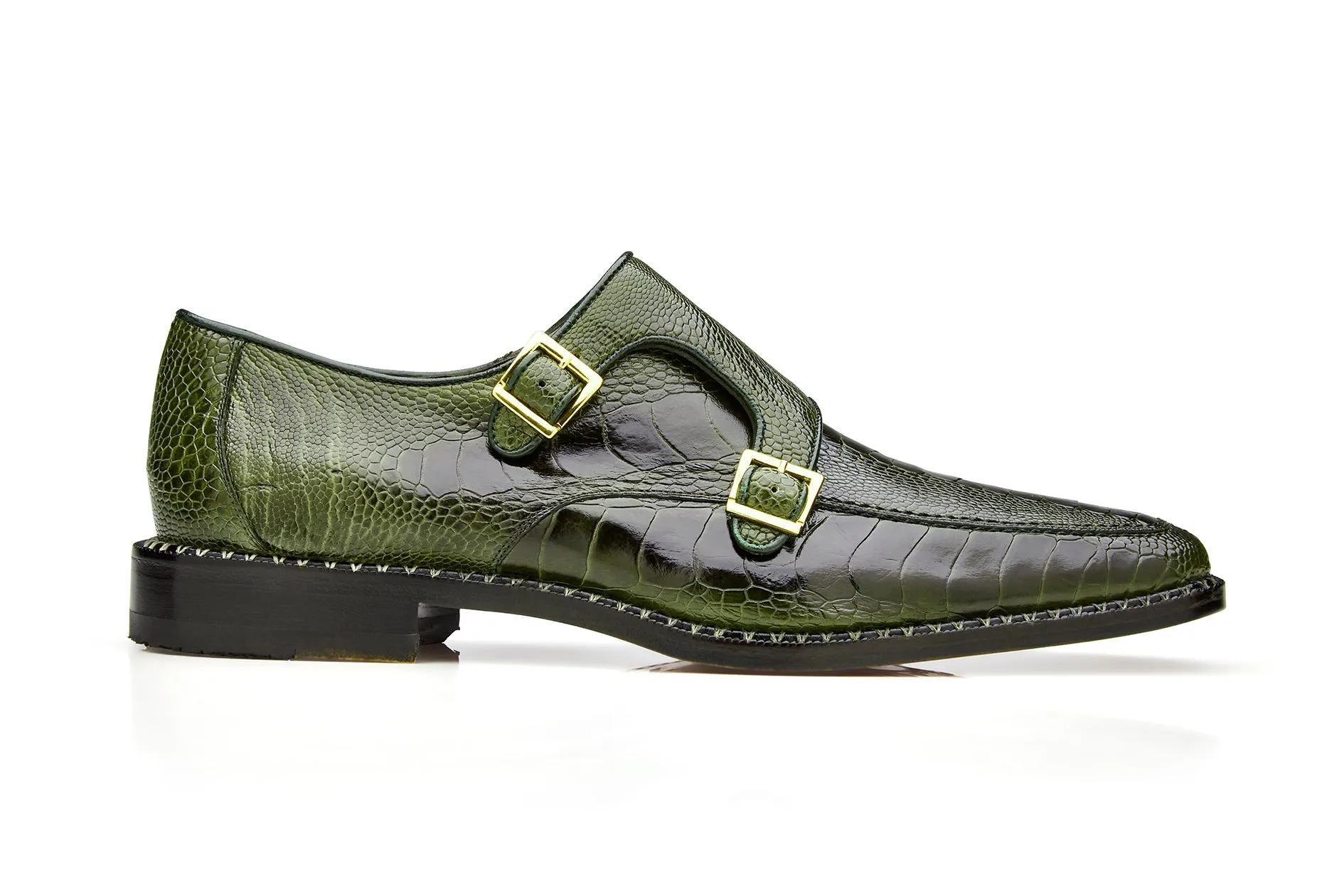 Belvedere - Valiente - Genuine Ostrich Double Monk Strap Dress Shoe - Ant. Forest - 02442  (IN STORE) Ocean Edge