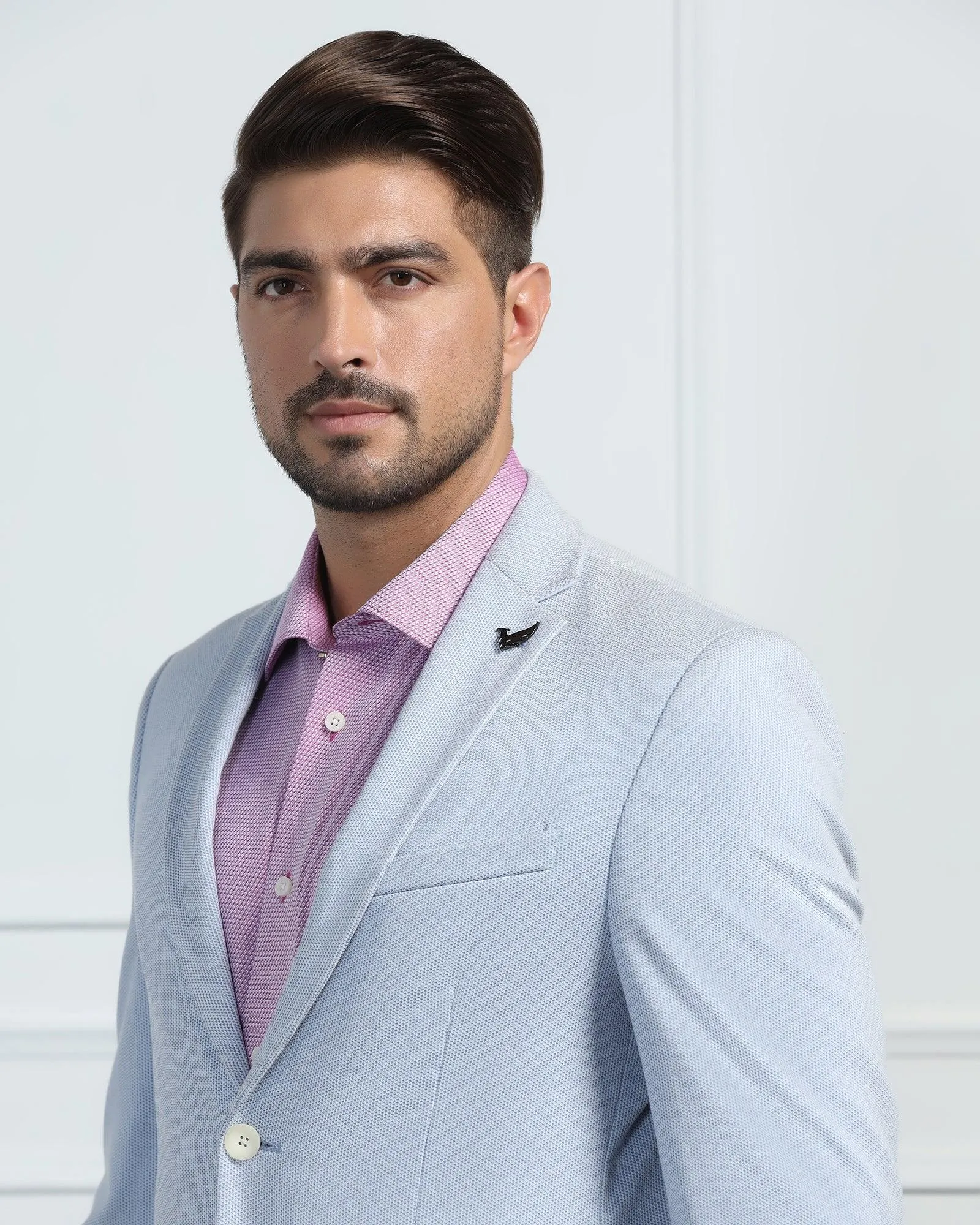Formal Blue Textured Blazer - Venue Clean Silhouette
