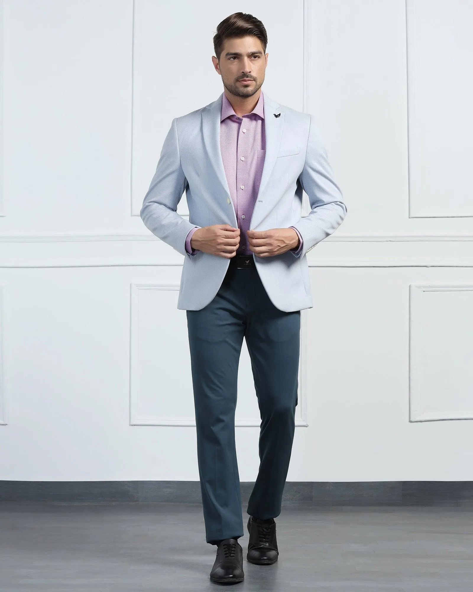 Simple Outer Formal Blue Textured Blazer - Venue