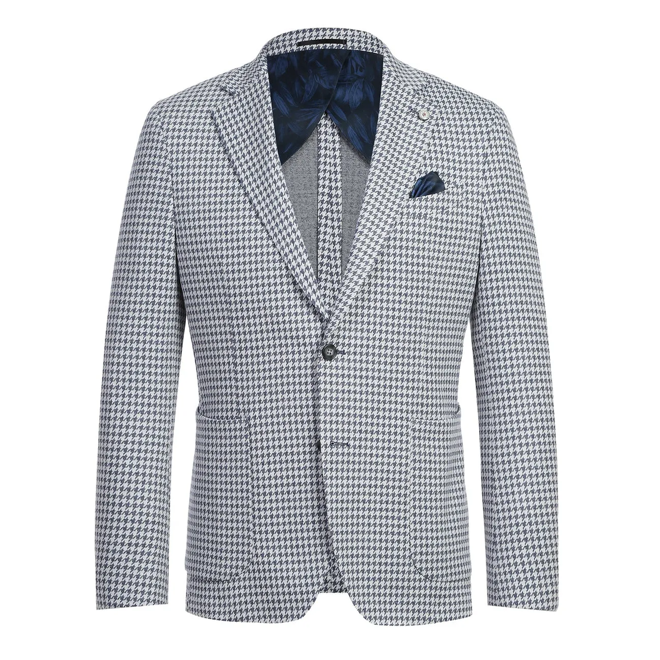 Smooth Glide Fasteners Noise Free Zippers Pellagio Blue Houndstooth Men's Half Canvas Blazer PS23-5