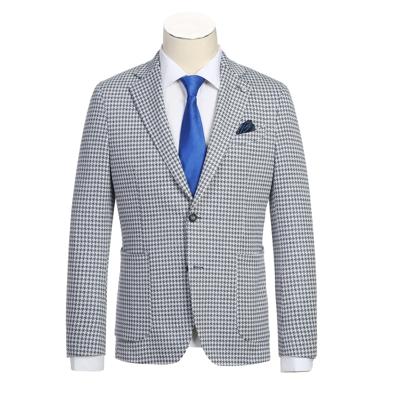 ElasticWaistband Pellagio Blue Houndstooth Men's Half Canvas Blazer PS23-5