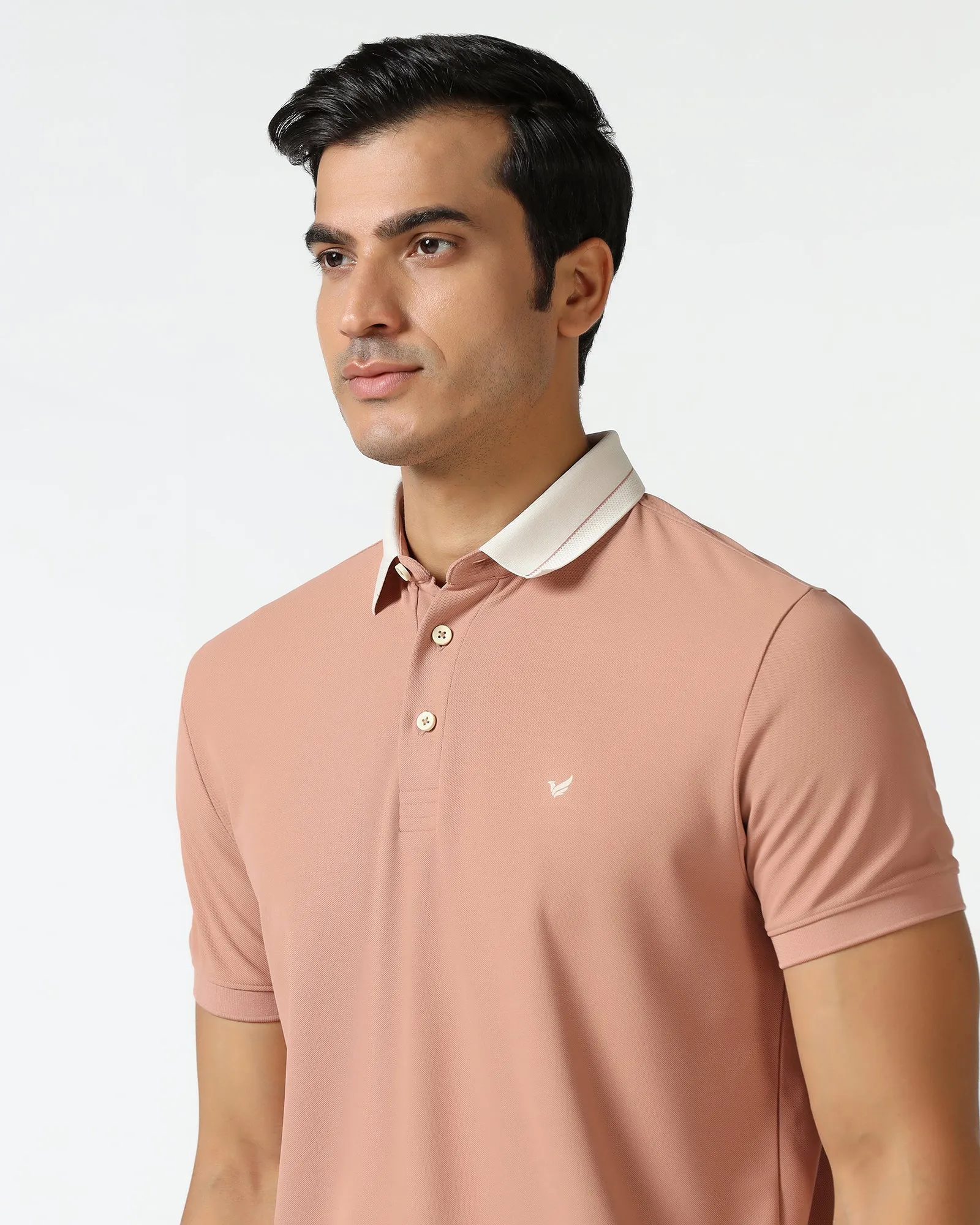 Fashion Essential Modern Comfort TechPro Polo Beige Solid T-Shirt - Terra