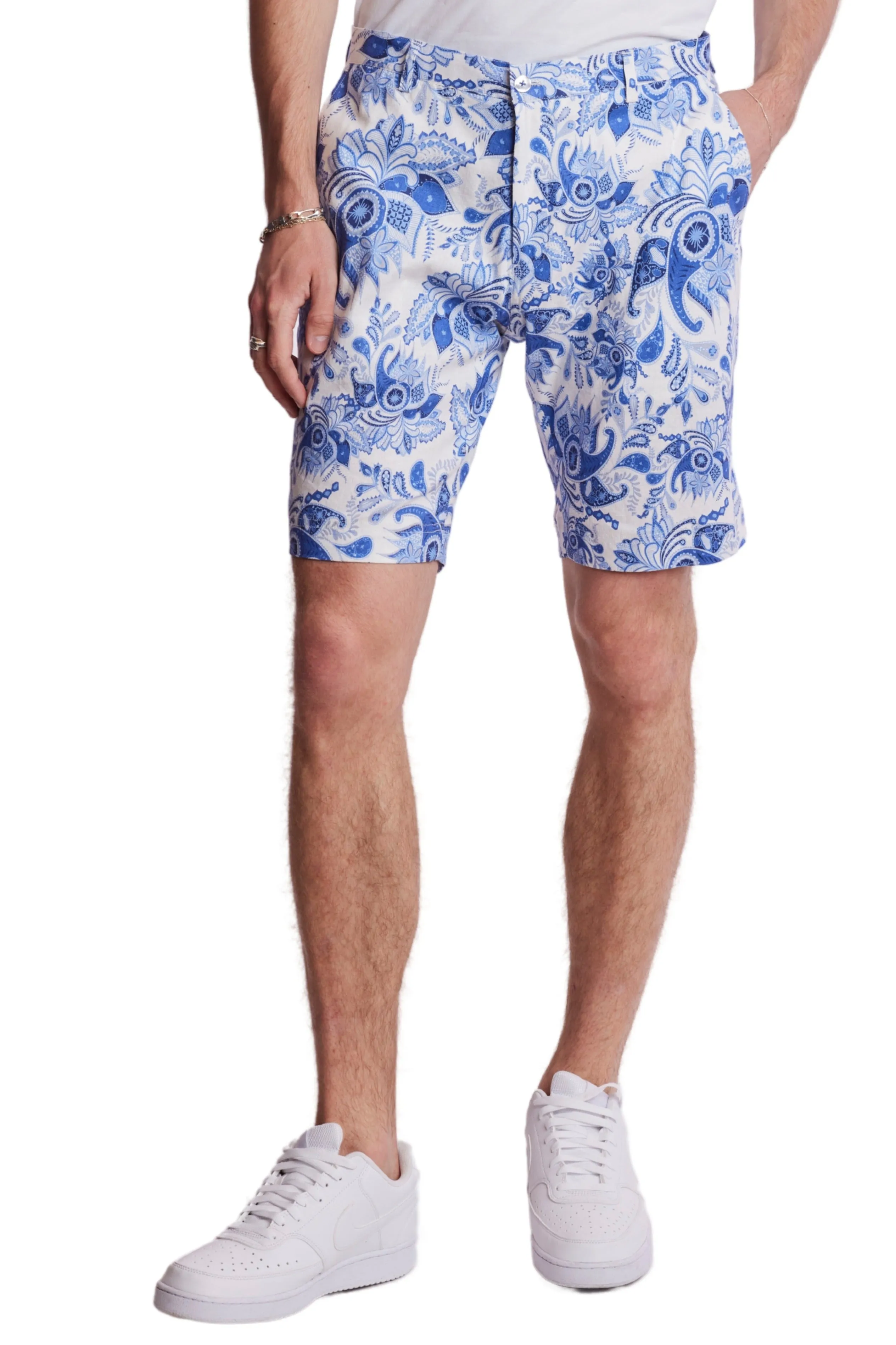 Felix Shorts - slim - Indigo White Paisley plain shorts Casual Fit Design