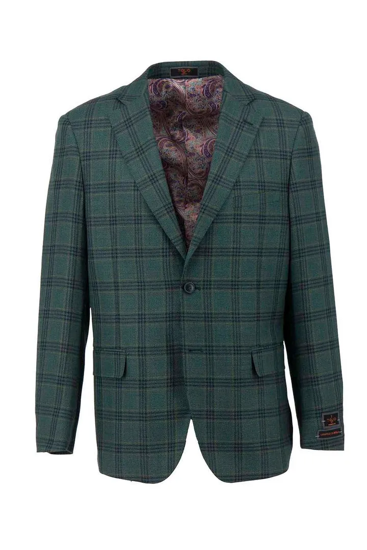 Tiglio Luxe Hunter Green with Black Windowpane Dolcetto Modern Fit, Pure Wool Jacket TL3362 Odor Resistant Treatment Frictionless Inner Layer