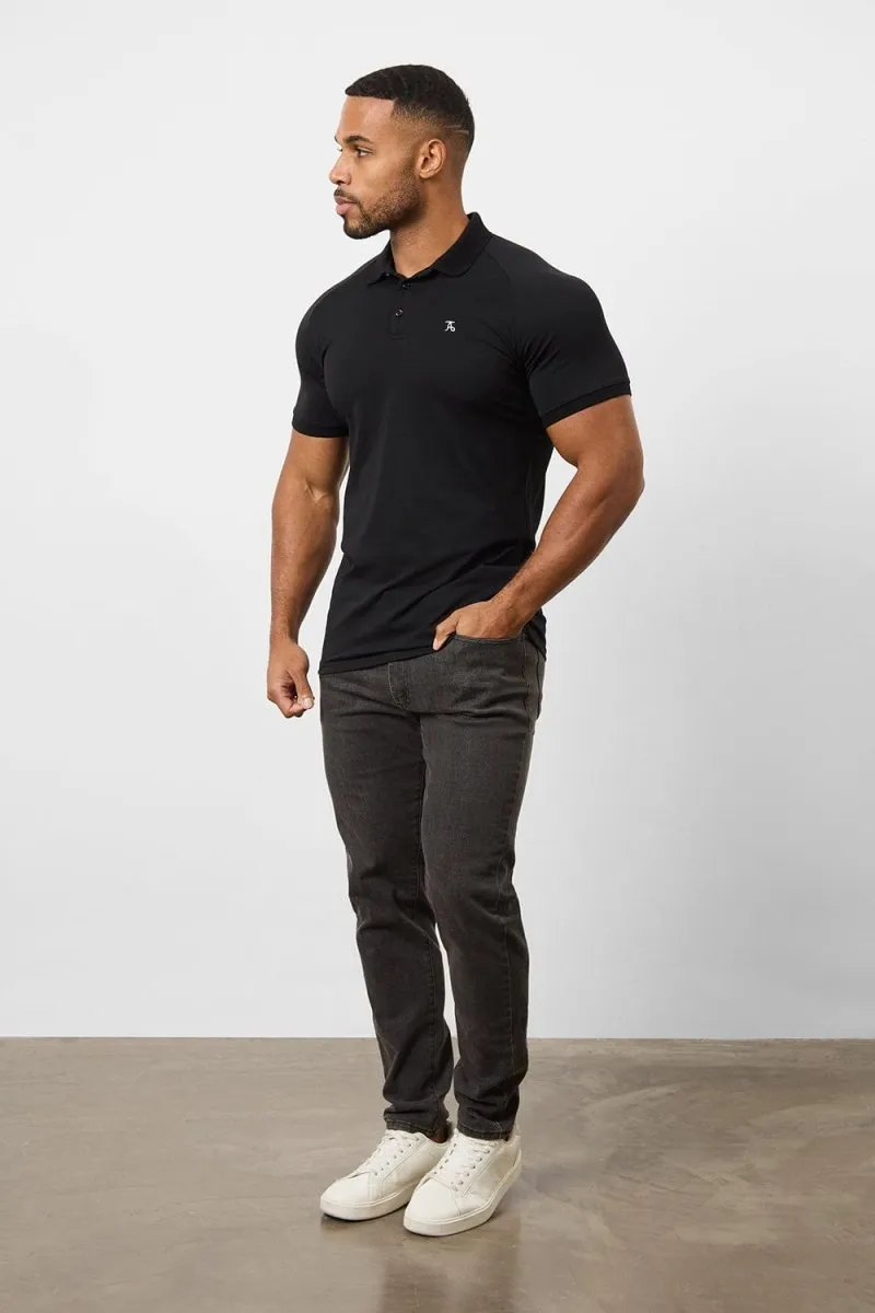 Athletic Fit Polo Shirt in Black Multipanel Construction
