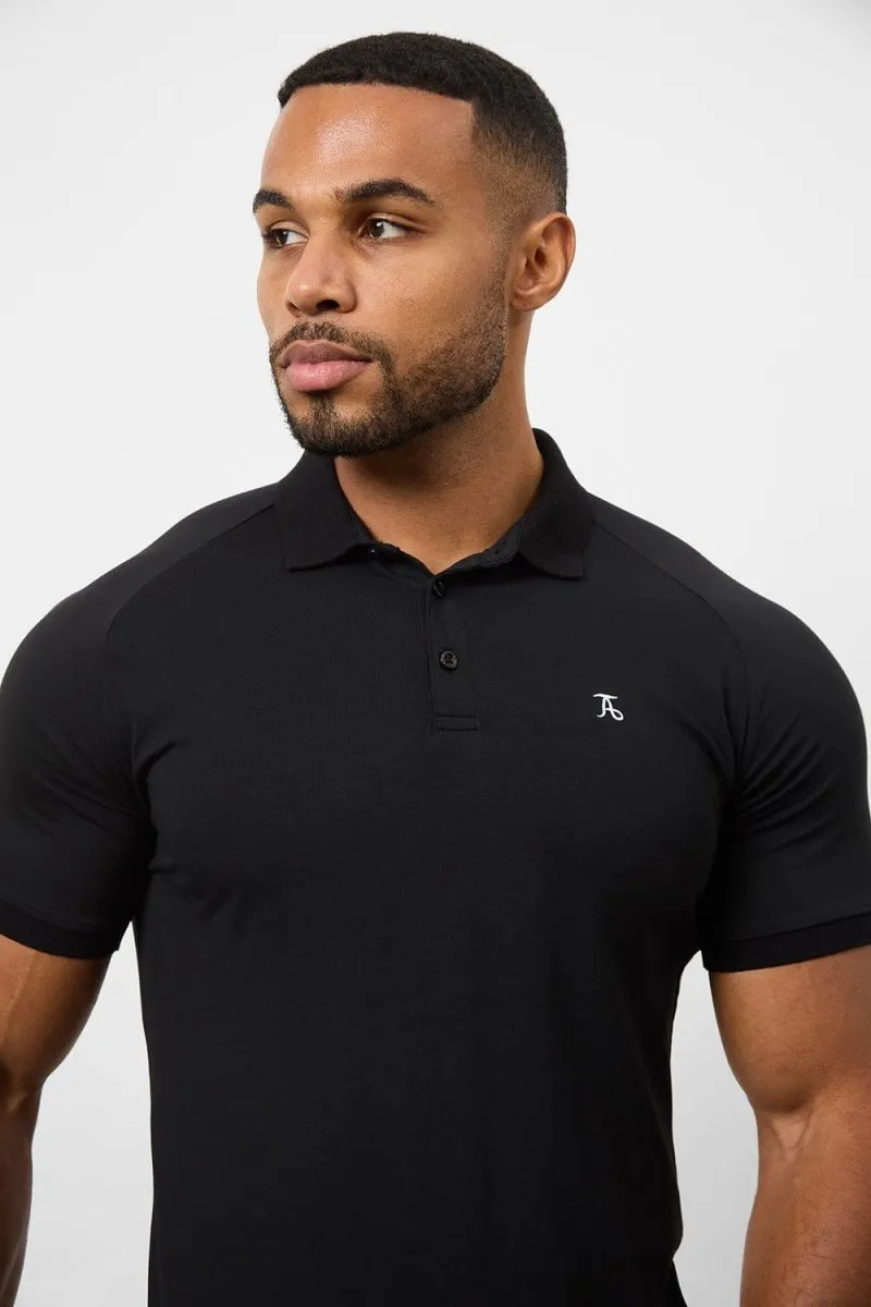 Polished Wear Button-Down Collar Athletic Fit Polo Shirt in Black