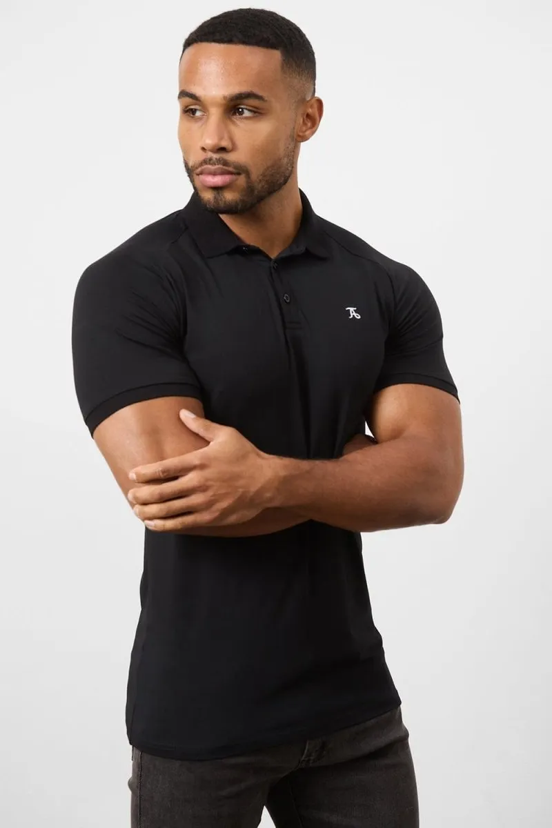 Athletic Fit Polo Shirt in Black Reinforced Collar Stay