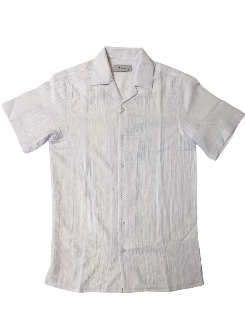 Lavane Mens White Textured Short Sleeve Button-Up Casual Shirt Elegant Layer