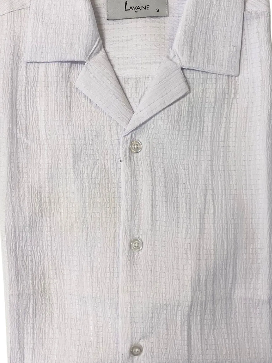 Lavane Mens White Textured Short Sleeve Button-Up Casual Shirt Luxe style