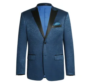 Alessandro Vitello by Renoir Dark Blue Slim Fit Peak Lapel Tuxedo Blazer With Embroidered Pattern 290-4 Moisture Wicking Lining Odor control
