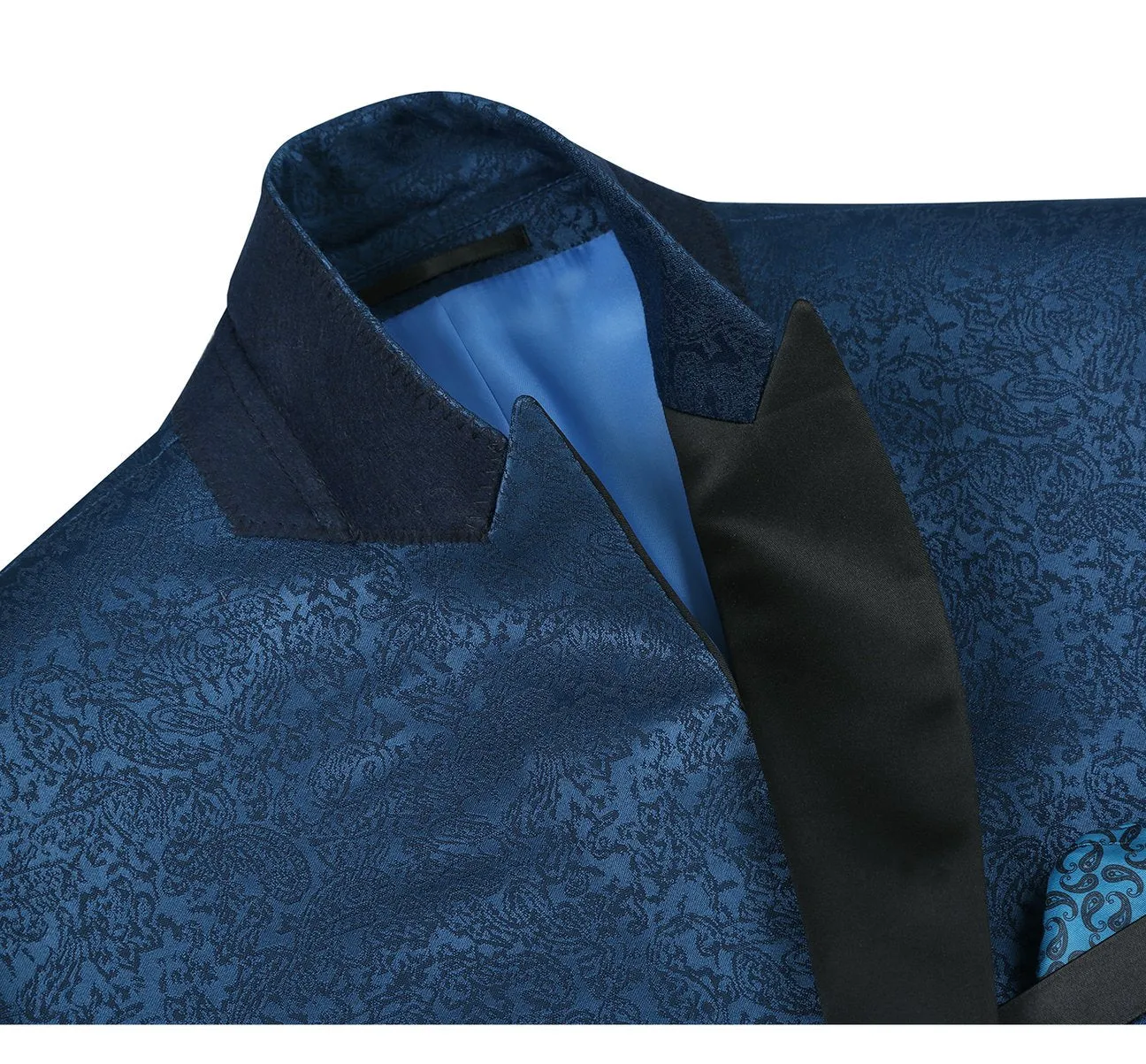 Alessandro Vitello by Renoir Dark Blue Slim Fit Peak Lapel Tuxedo Blazer With Embroidered Pattern 290-4 Weekend Outing Wear