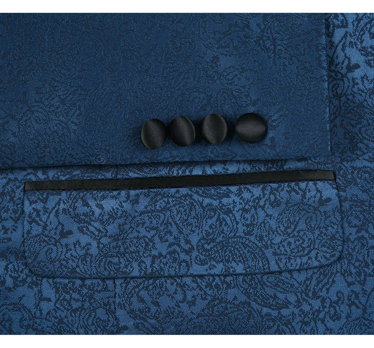 Elastic cuffs Alessandro Vitello by Renoir Dark Blue Slim Fit Peak Lapel Tuxedo Blazer With Embroidered Pattern 290-4