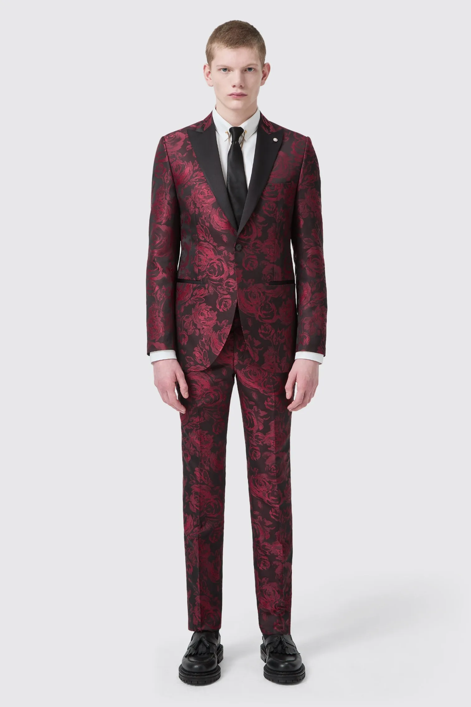 Ersat Skinny Fit Red Floral Jacquard Tuxedo Trouser China Cool Brave Mode
