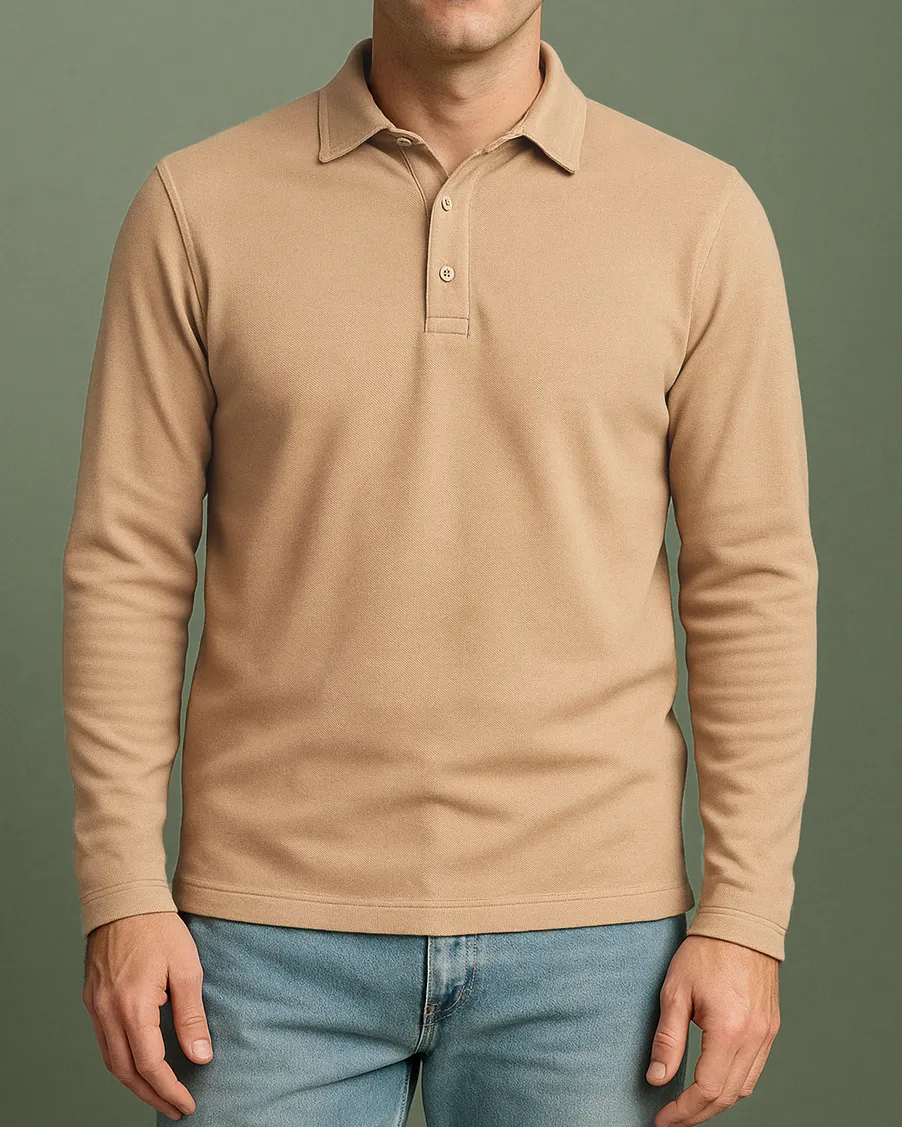 EcoFriendly Material EZS Aria Beige Long Sleeve Polo